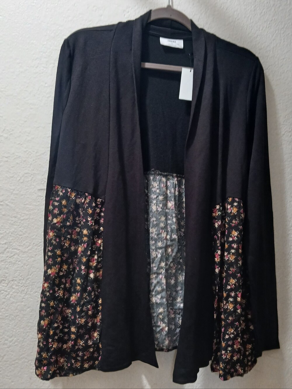 New Ivoire size L Black Open-Front Cardigan with Floral Panels - Unknown Brand